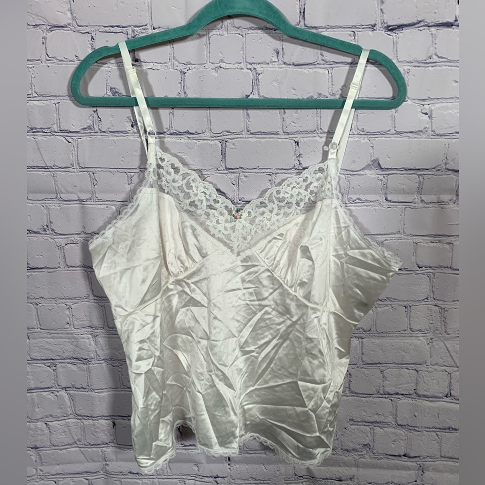 Liza Lawrence Womens VTG Babydoll Lace Tank White Satin Size 18-20 Fairy Y2K 90s